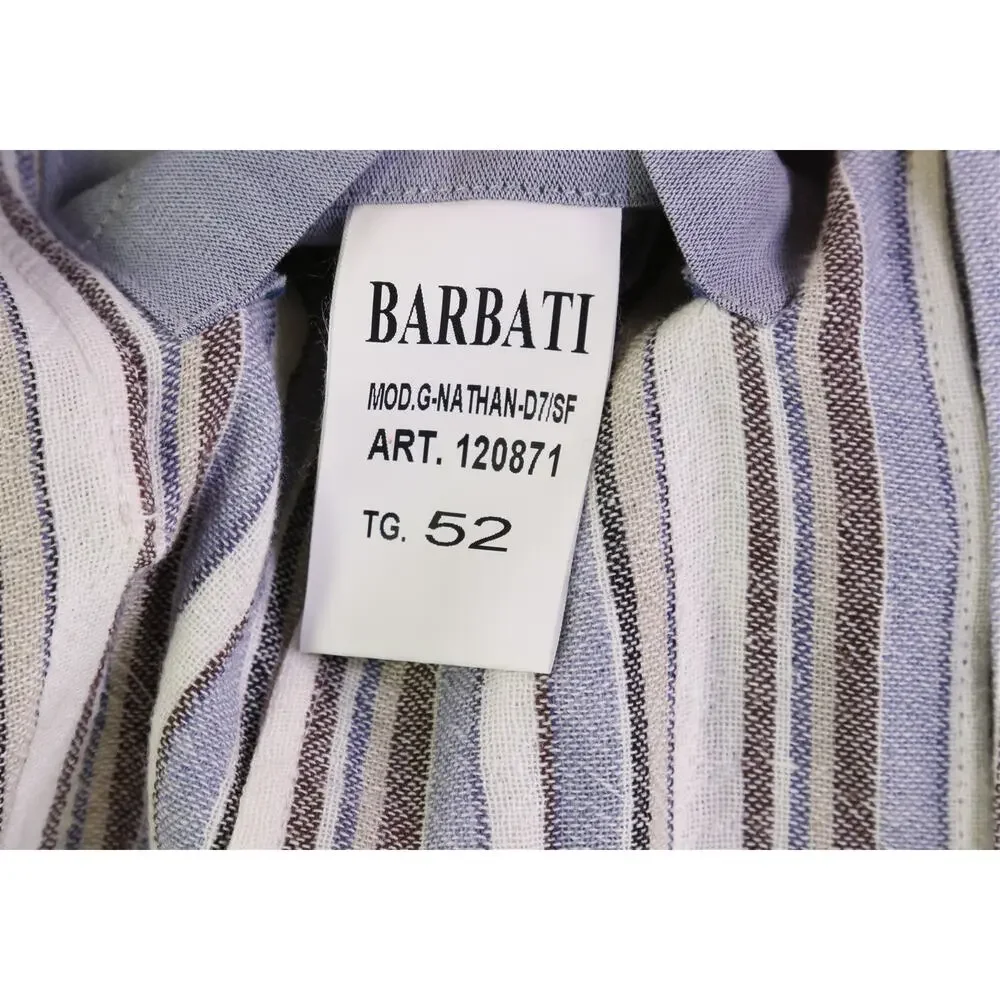 Barbati Blue Brown White Striped Patch Pocket Terry Cotton 2B Blazer Jacket 42R